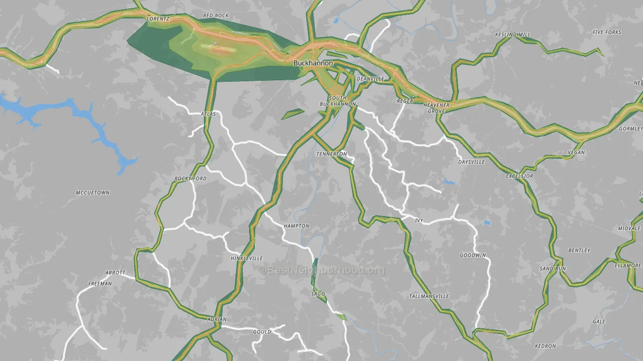 Upshur County, WV Map of Noise Levels in Upshur County