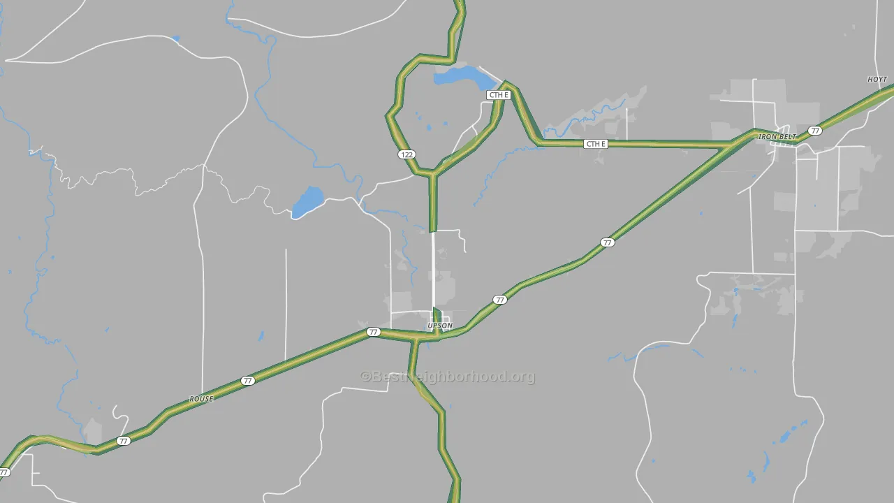 Upson, WI Map of Noise Levels in Upson
