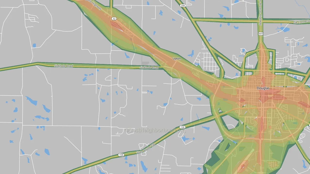 Upton, GA Map of Noise Levels in Upton