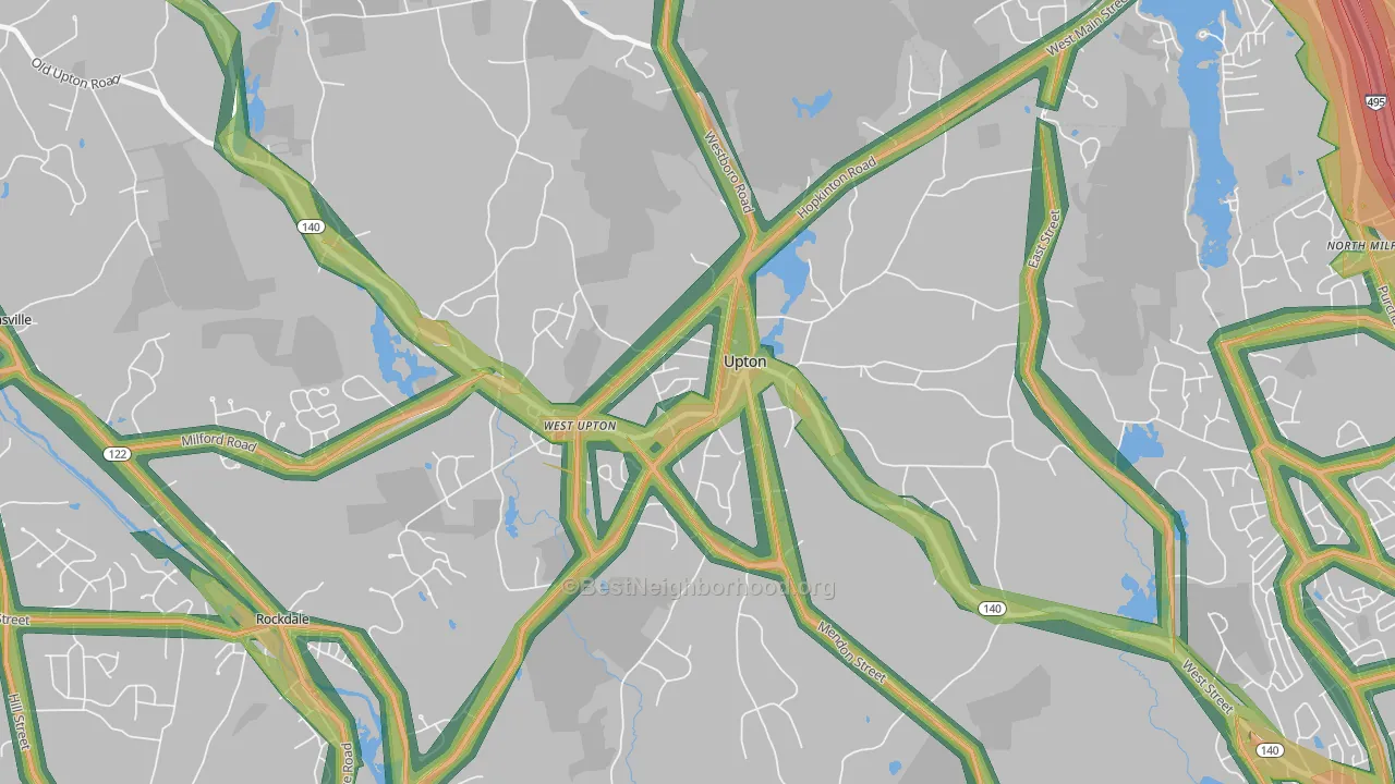 Upton, MA Map of Noise Levels in Upton