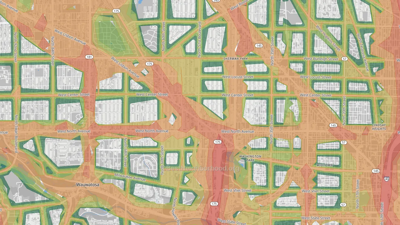 Uptown, Milwaukee, WI Map of Noise Levels in Uptown