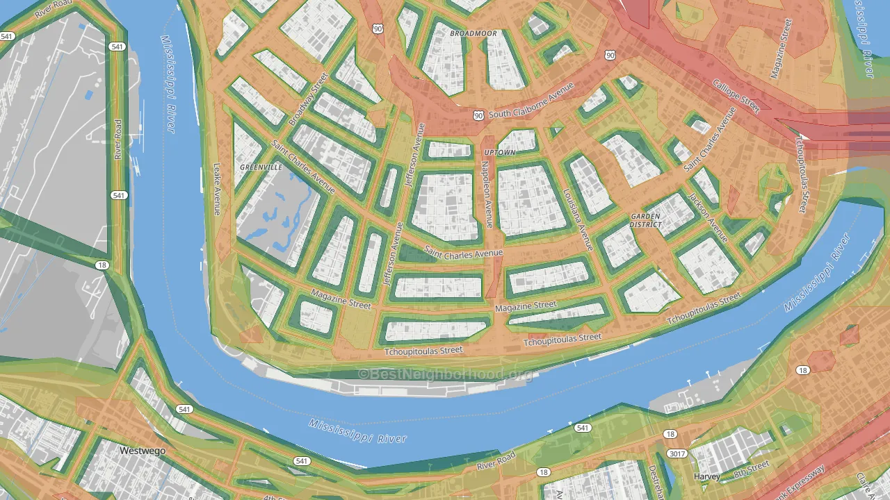 Uptown, New Orleans, LA Map of Noise Levels in Uptown