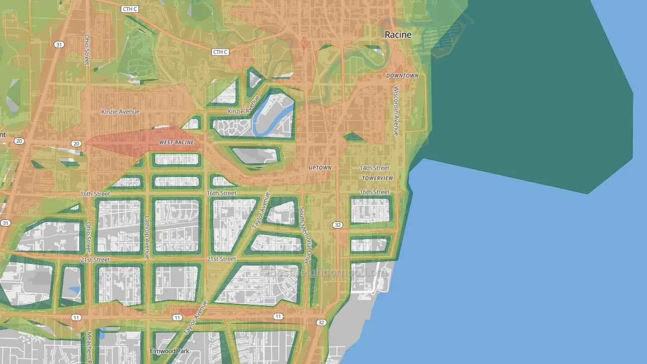 Uptown, Racine, WI Map of Noise Levels in Uptown