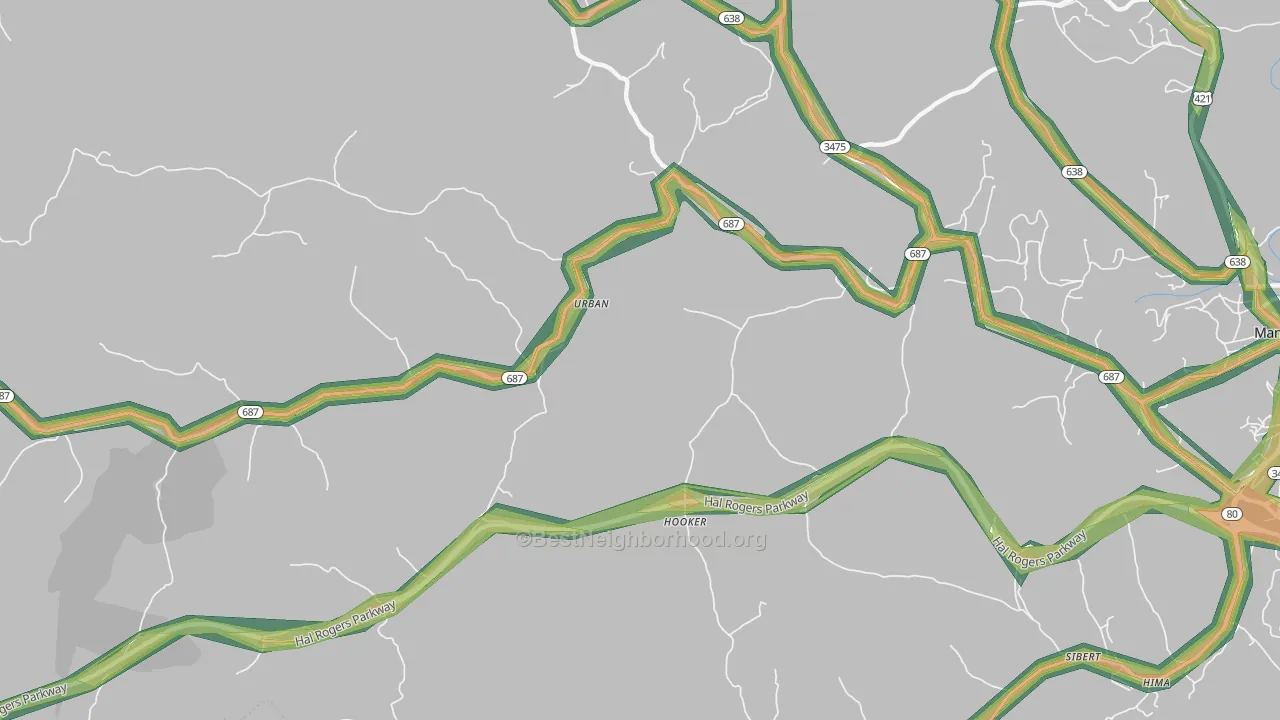 Urban, KY Map of Noise Levels in Urban