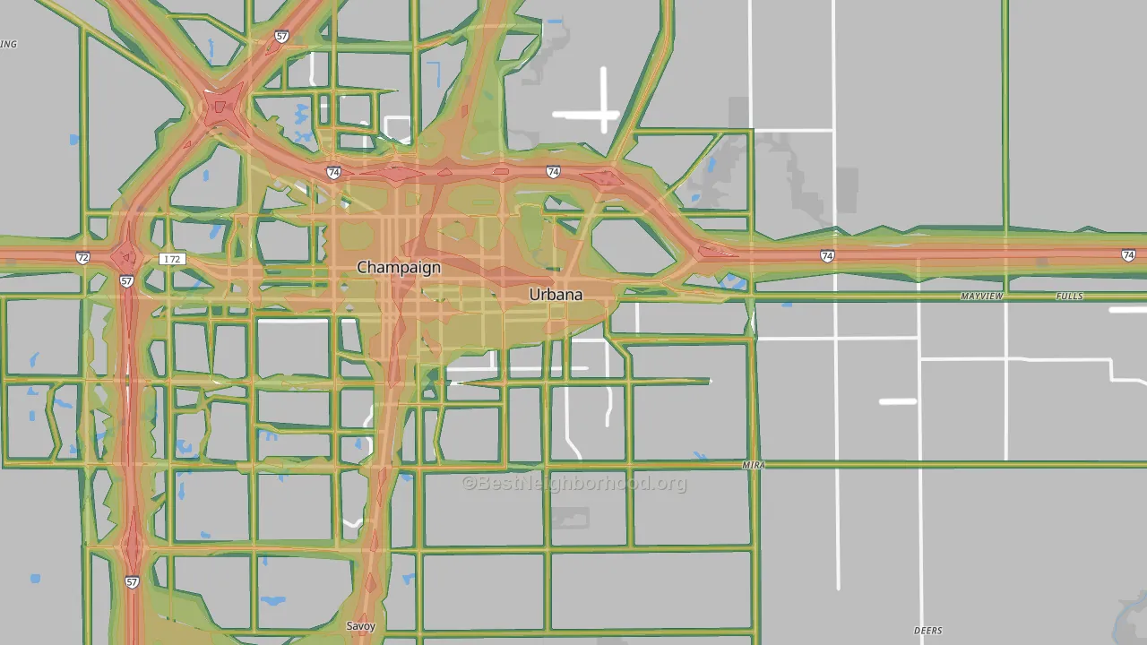 Urbana, IL Map of Noise Levels in Urbana