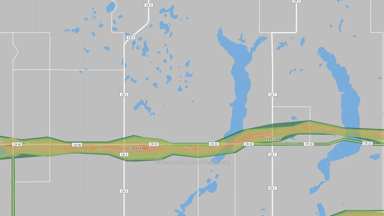 Urbana, ND Map of Noise Levels in Urbana