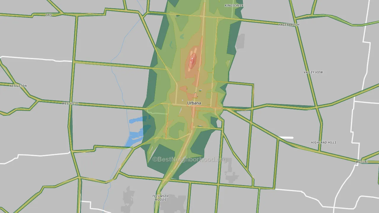 Urbana, OH Map of Noise Levels in Urbana