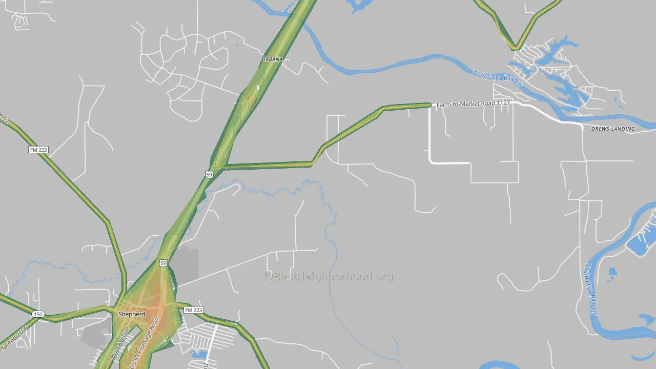 Urbana, TX Map of Noise Levels in Urbana