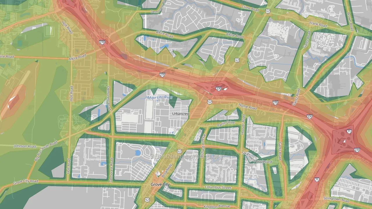 Urbancrest, OH Map of Noise Levels in Urbancrest