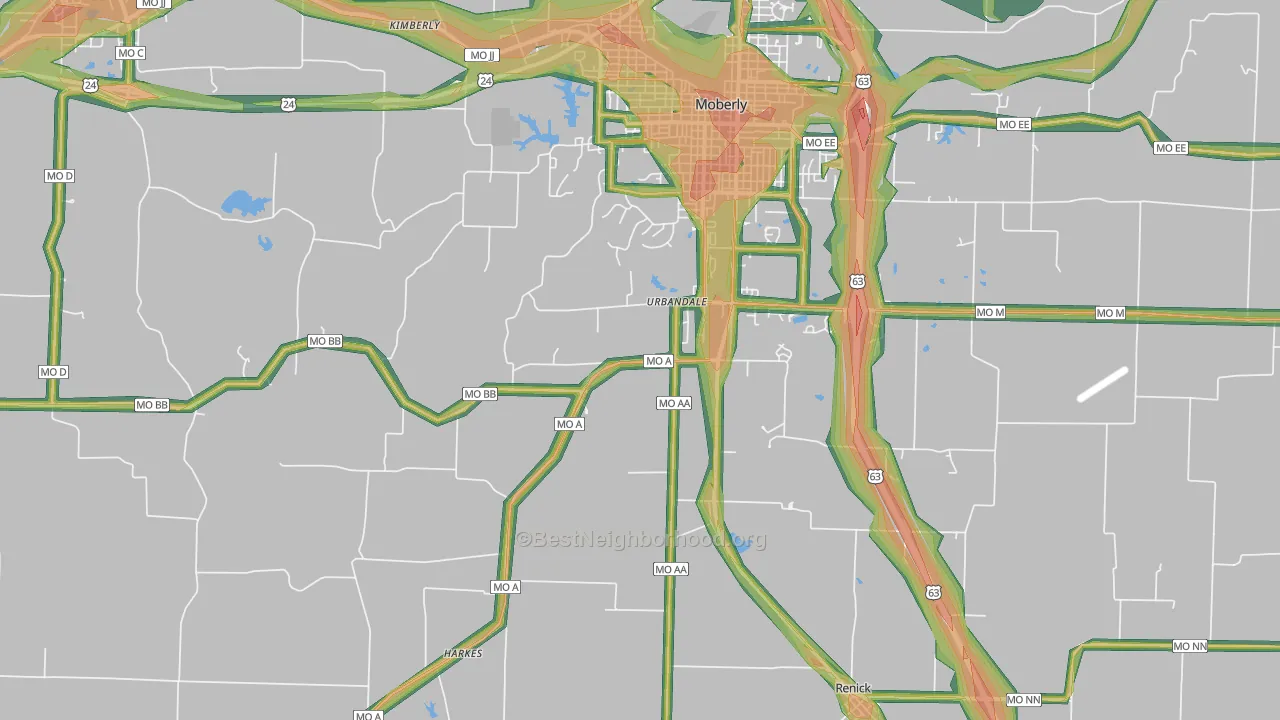 Urbandale, MO Map of Noise Levels in Urbandale