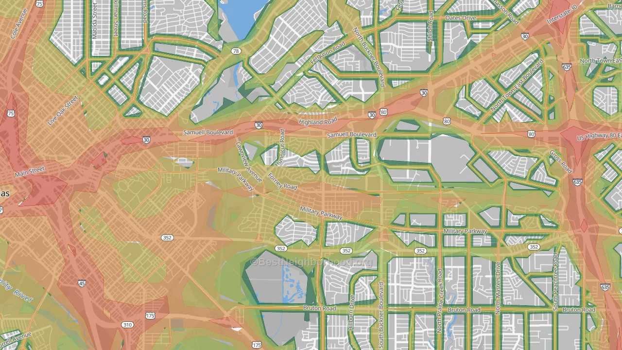 Urbandale-Parkdale, Dallas, TX Map of Noise Levels in Urbandale-Parkdale