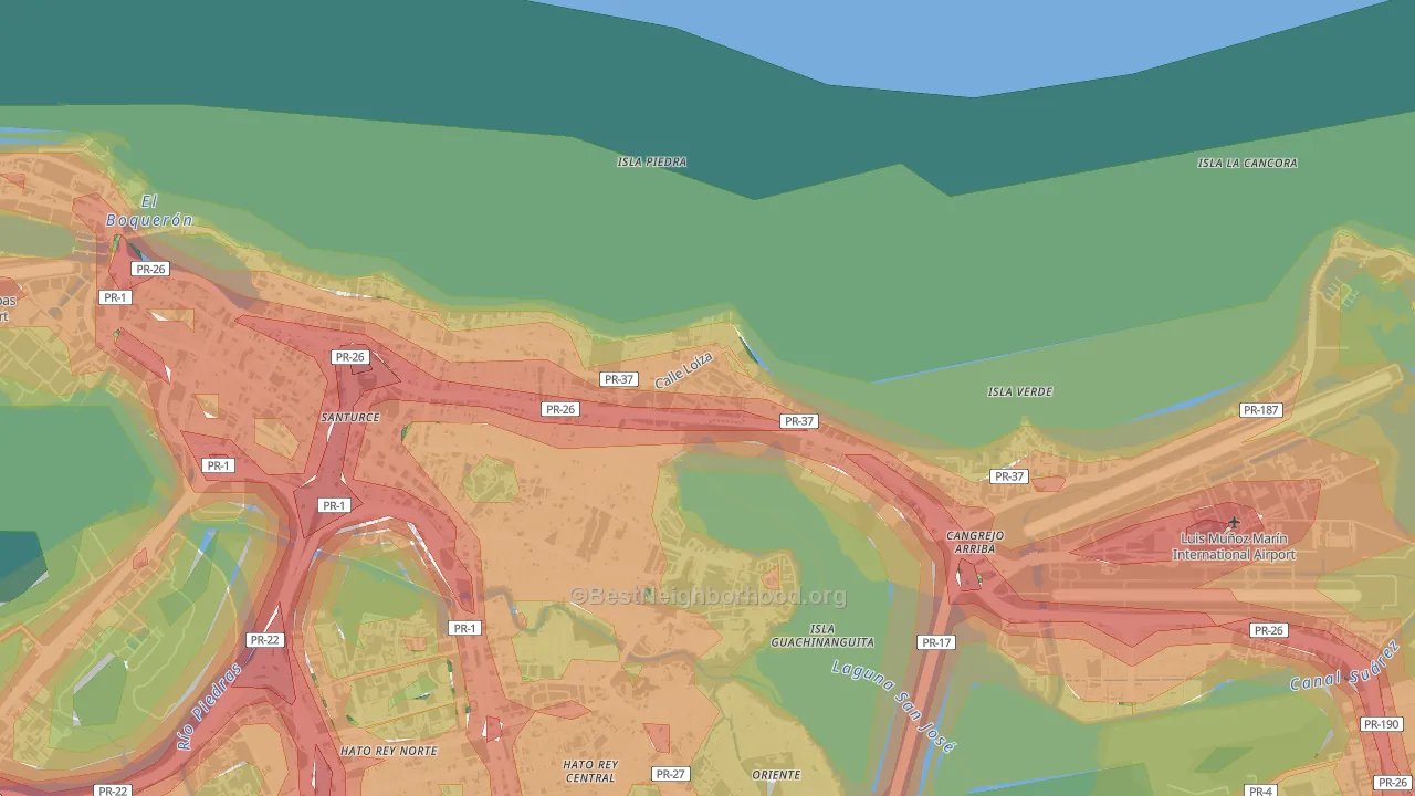 Urbanizacion Atlantic View, San Juan, PR Map of Noise Levels in Urbanizacion Atlantic View