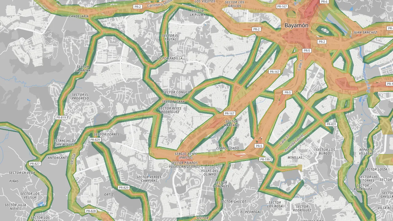 Urbanizacion Bayamon Gdns, Bayamon, PR Map of Noise Levels in Urbanizacion Bayamon Gdns