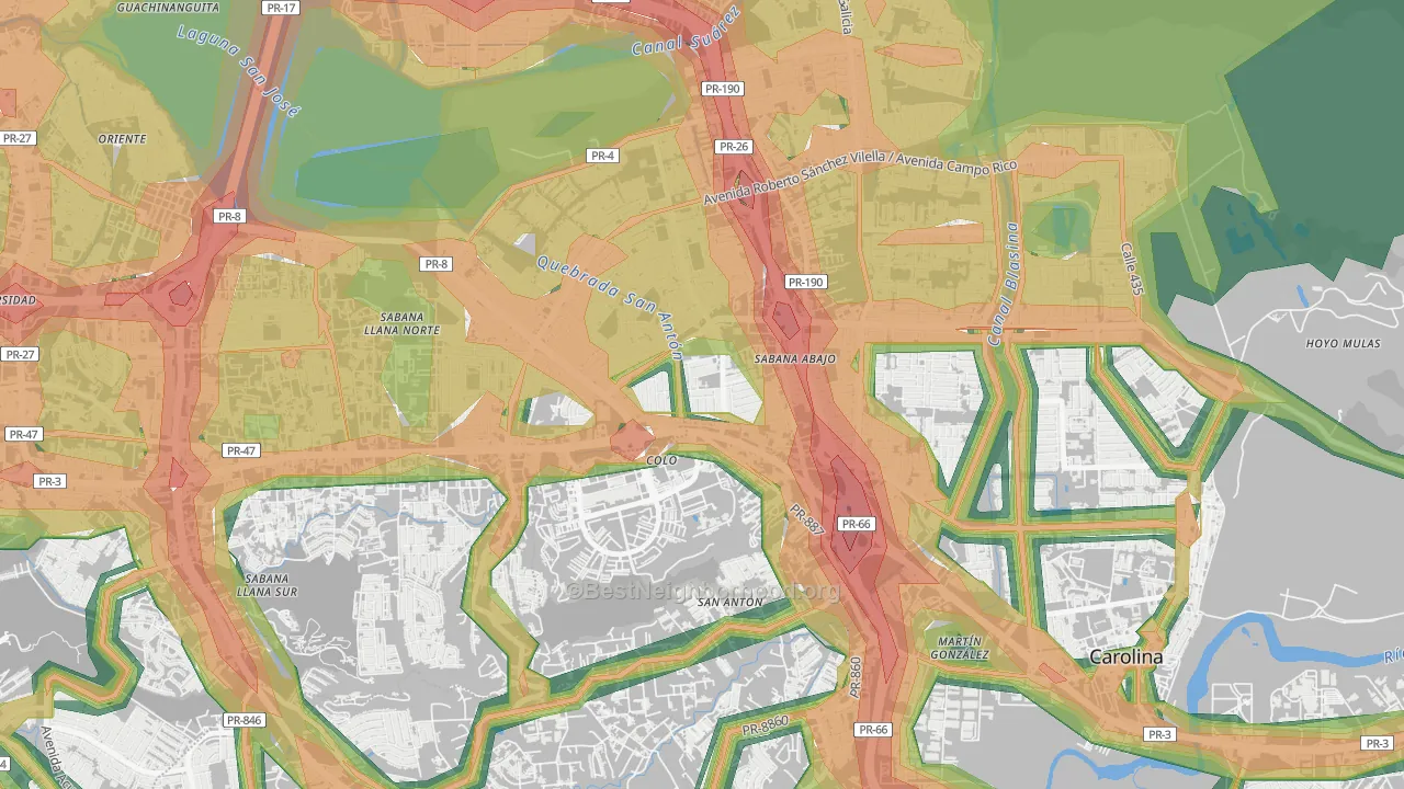 Urbanizacion El Comandante, Carolina, PR Map of Noise Levels in Urbanizacion El Comandante