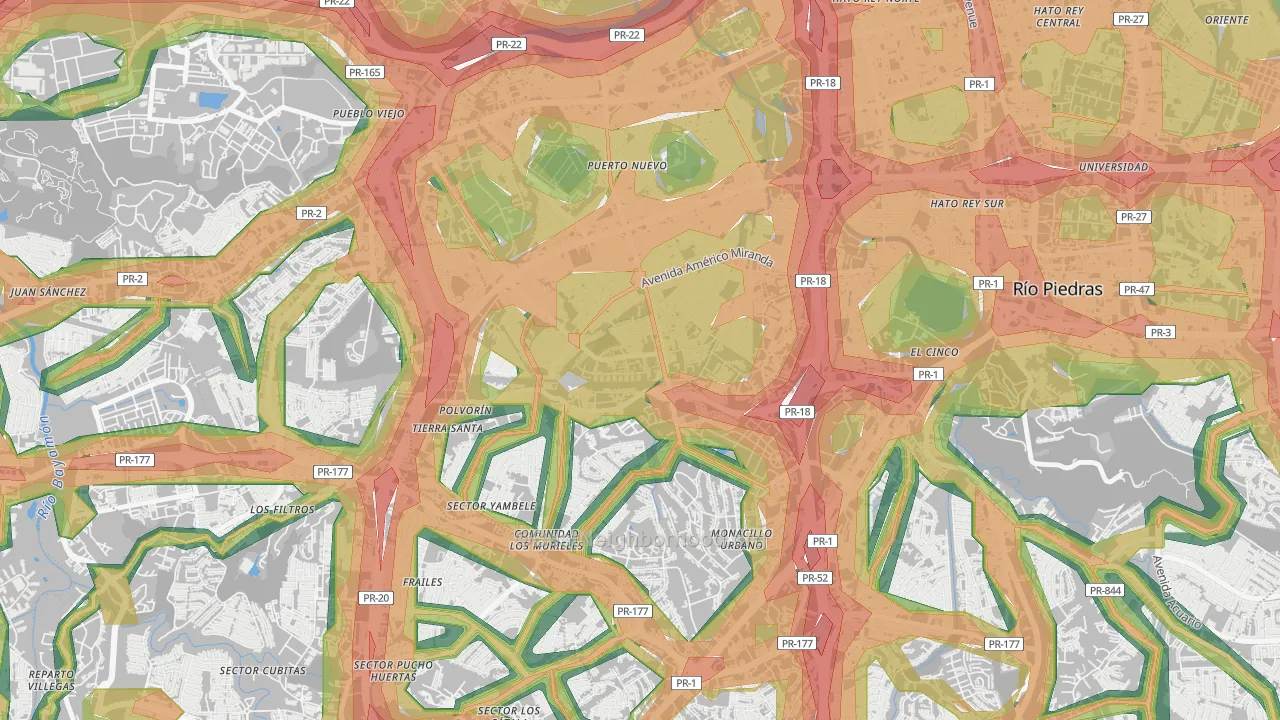 Urbanizacion La Riviera, San Juan, PR Map of Noise Levels in Urbanizacion La Riviera