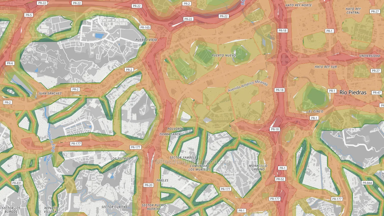 Urbanizacion Las Lomas, San Juan, PR Map of Noise Levels in Urbanizacion Las Lomas