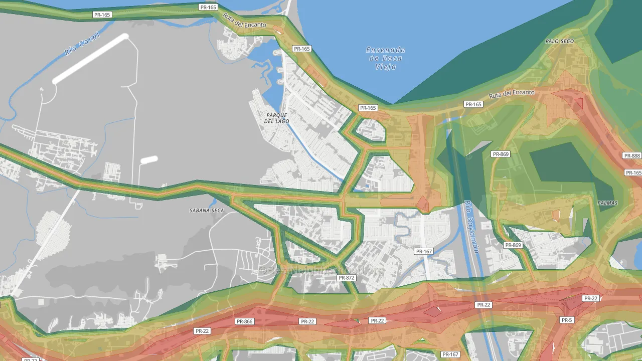 Urbanizacion Levittown Lakes, Toa Baja, PR Map of Noise Levels in Urbanizacion Levittown Lakes