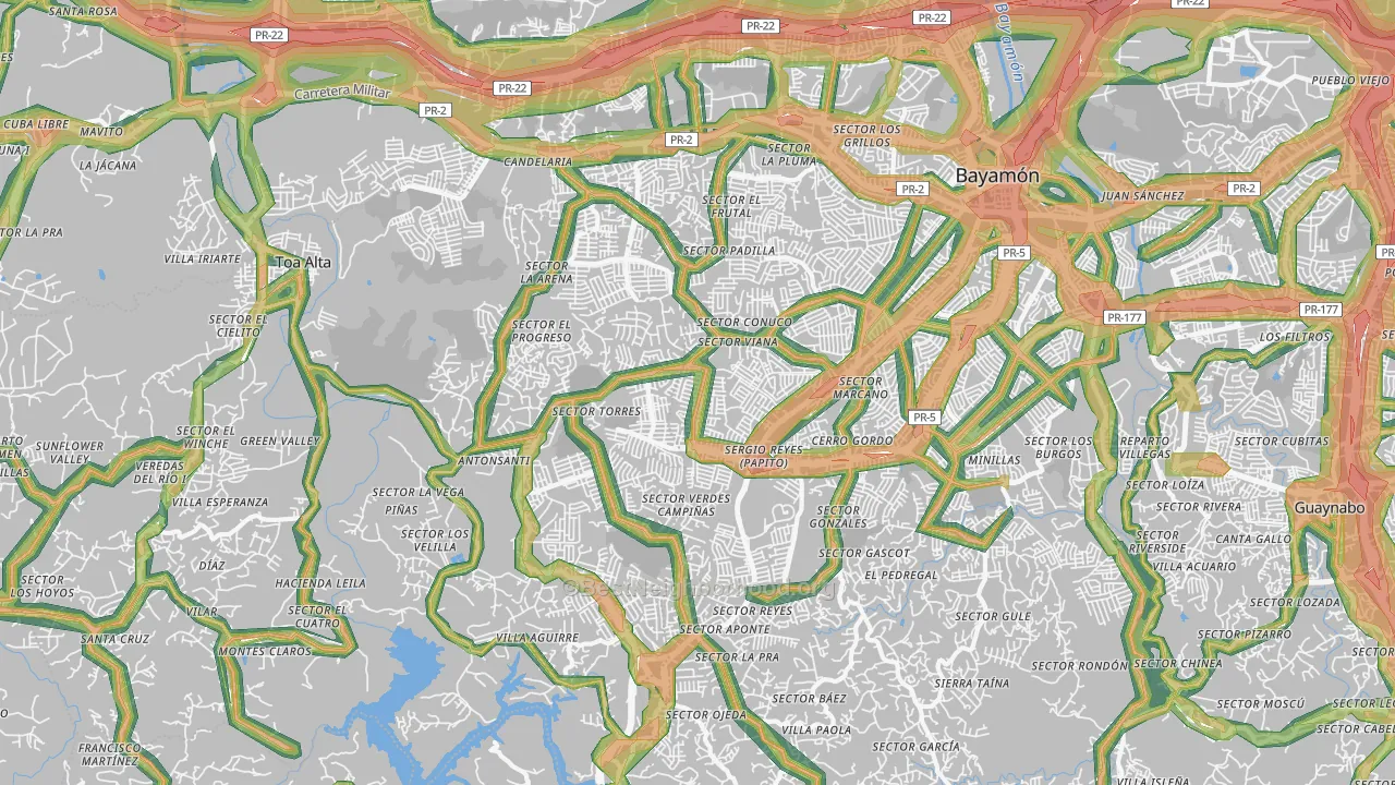 Urbanizacion Miraflores, Bayamon, PR Map of Noise Levels in Urbanizacion Miraflores