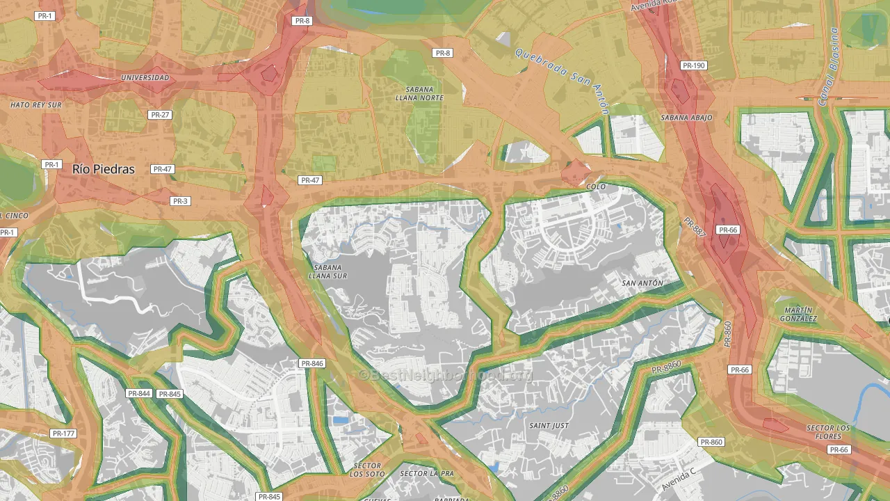 Urbanizacion Monte Carlo-San Juan, San Juan, PR Map of Noise Levels in Urbanizacion Monte Carlo-San Juan
