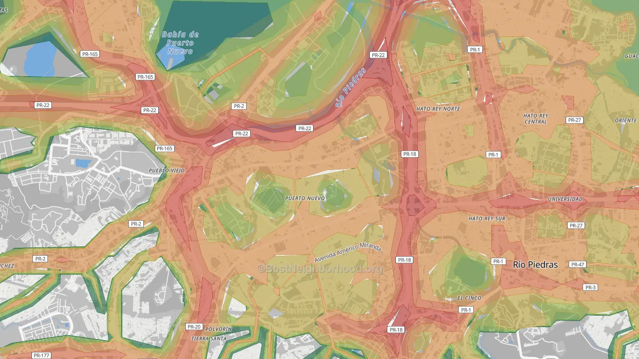 Urbanizacion Puerto Nuevo, San Juan, PR Map of Noise Levels in Urbanizacion Puerto Nuevo