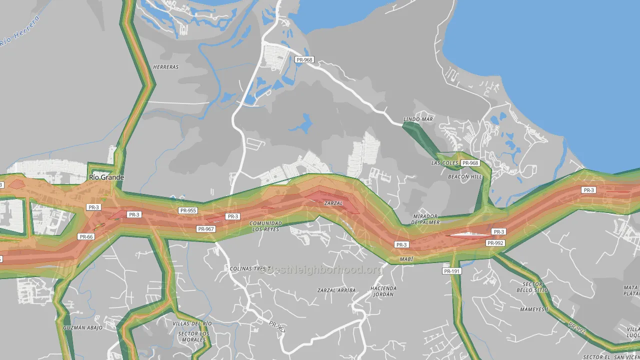 Urbanizacion Rio Grande Estates, Rio Grande, PR Map of Noise Levels in Urbanizacion Rio Grande Estates