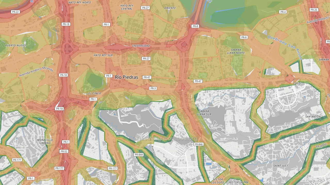Urbanizacion San Agustin, San Juan, PR Map of Noise Levels in Urbanizacion San Agustin