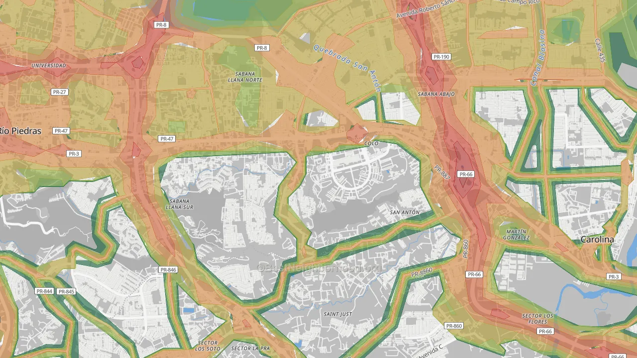Urbanizacion San Martin, San Juan, PR Map of Noise Levels in Urbanizacion San Martin