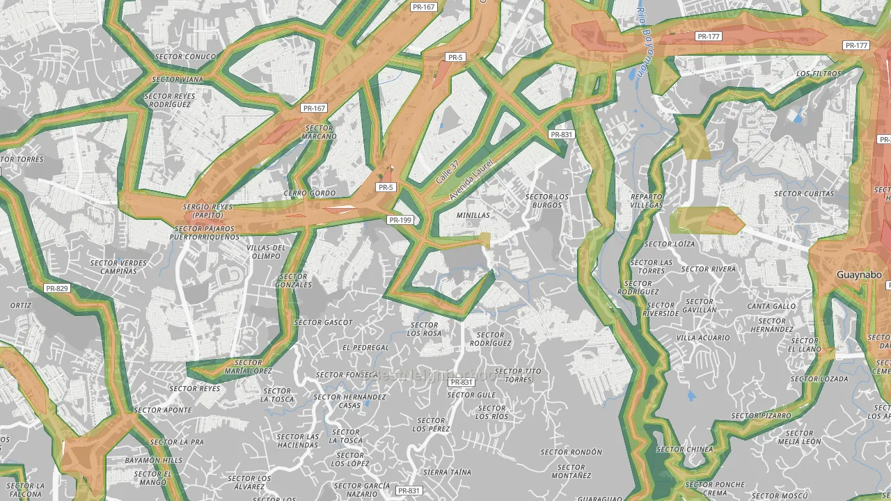 Urbanizacion Santa Juanita, Bayamon, PR Map of Noise Levels in Urbanizacion Santa Juanita