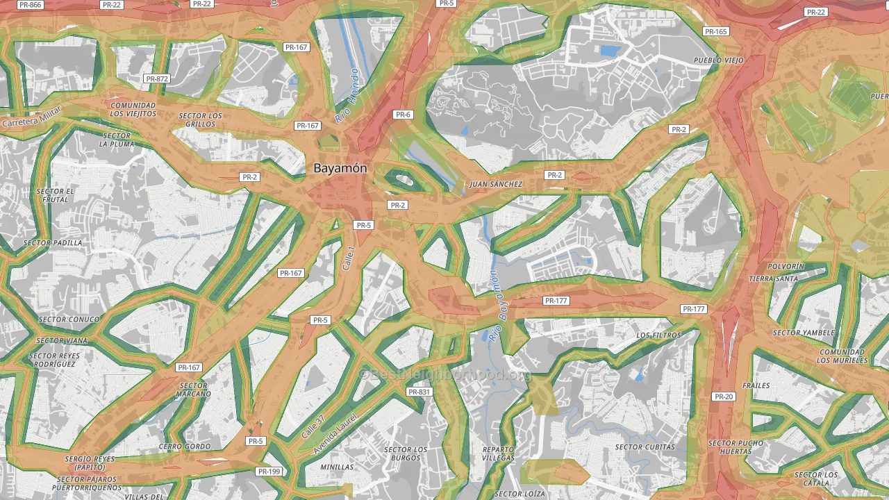 Urbanizacion Santa Rosa, Bayamon, PR Map of Noise Levels in Urbanizacion Santa Rosa