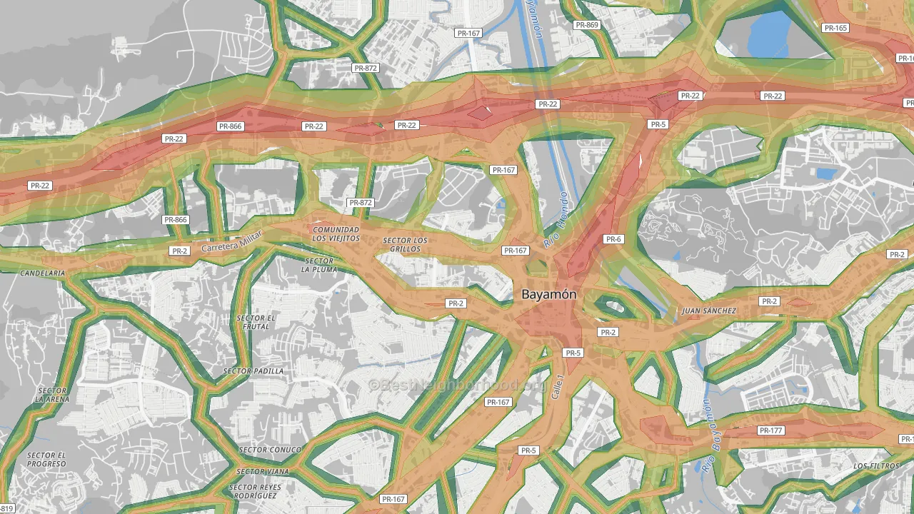 Urbanizacion Sierra Bayamon, Bayamon, PR Map of Noise Levels in Urbanizacion Sierra Bayamon