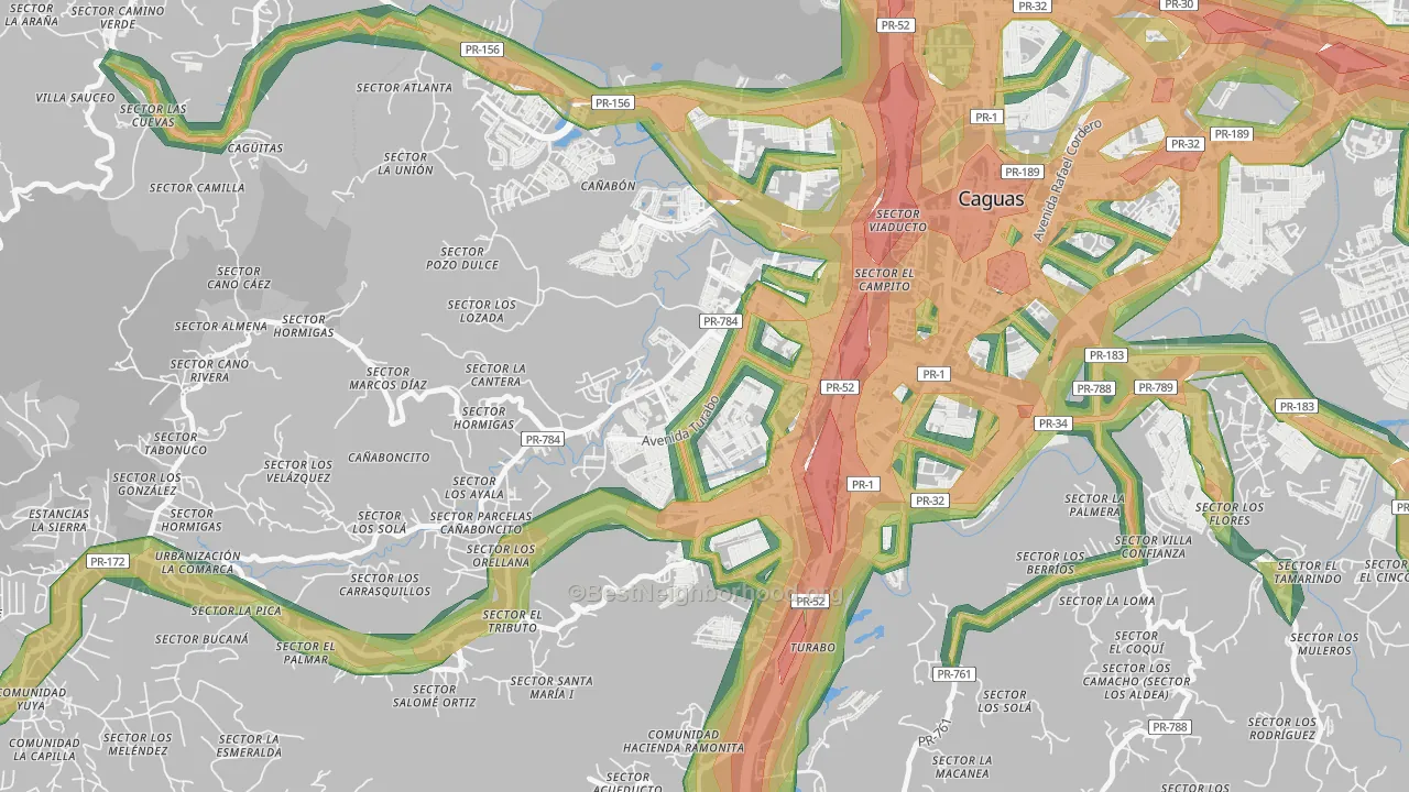 Urbanizacion Turabo Gdns, Caguas, PR Map of Noise Levels in Urbanizacion Turabo Gdns