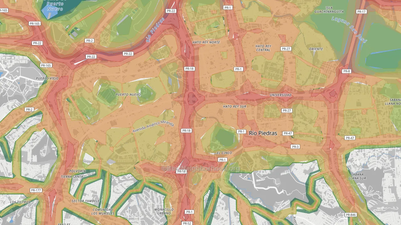 Urbanizacion University Gdns, San Juan, PR Map of Noise Levels in Urbanizacion University Gdns
