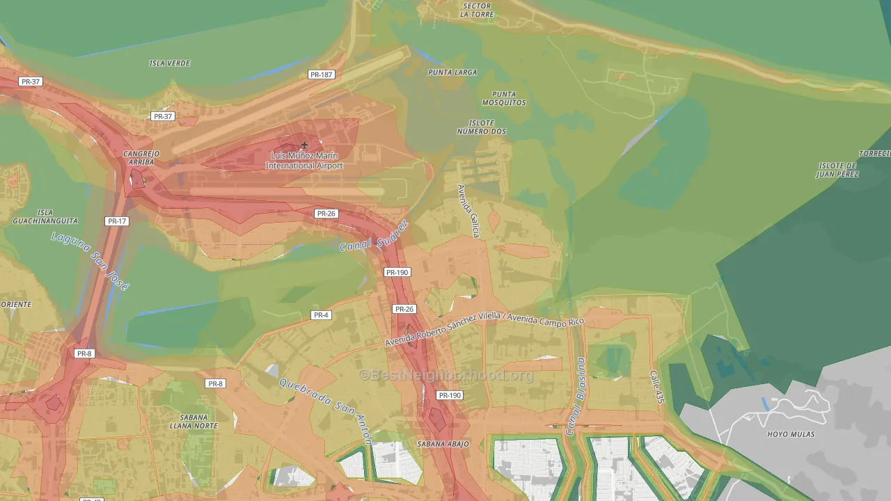 Urbanizacion Vistamar, Carolina, PR Map of Noise Levels in Urbanizacion Vistamar