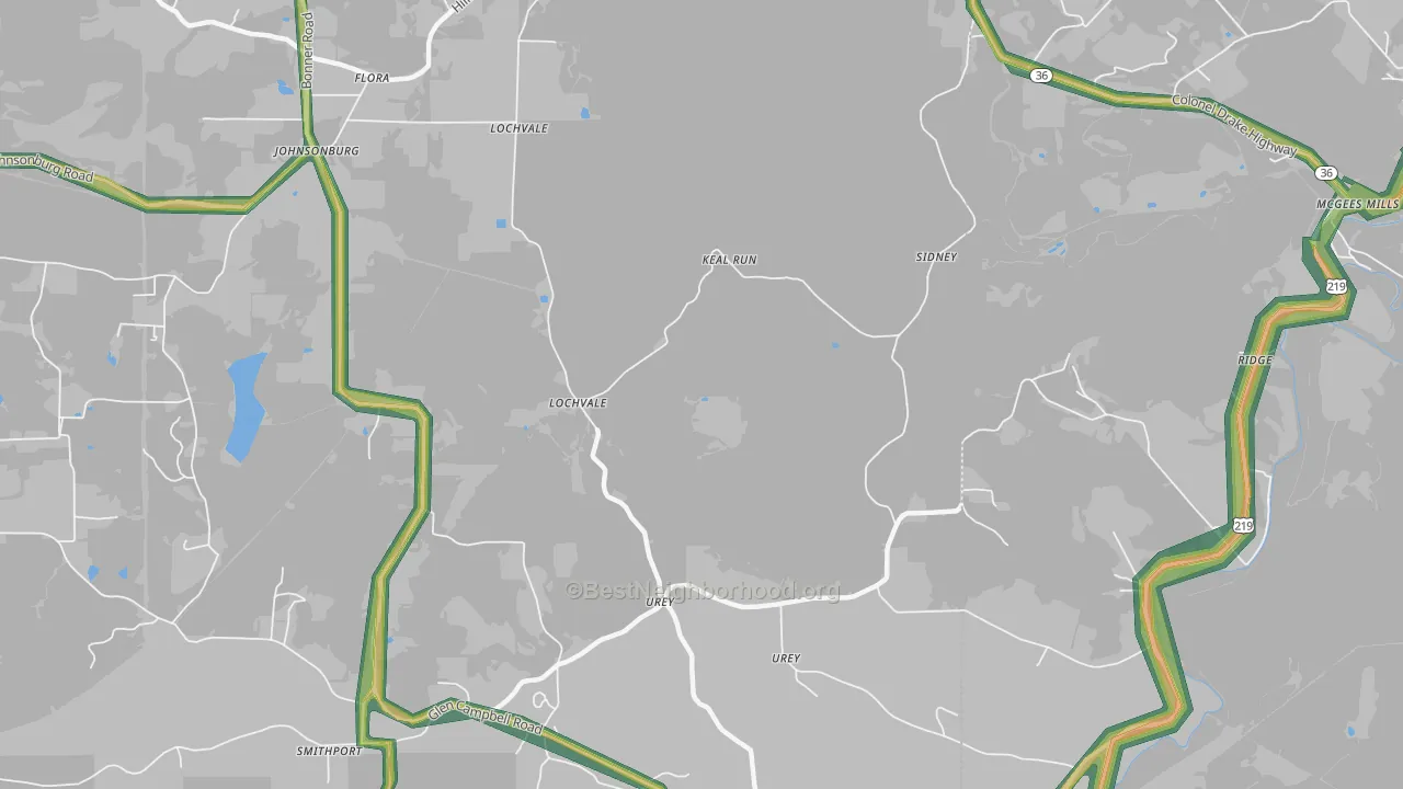 Urey, PA Map of Noise Levels in Urey