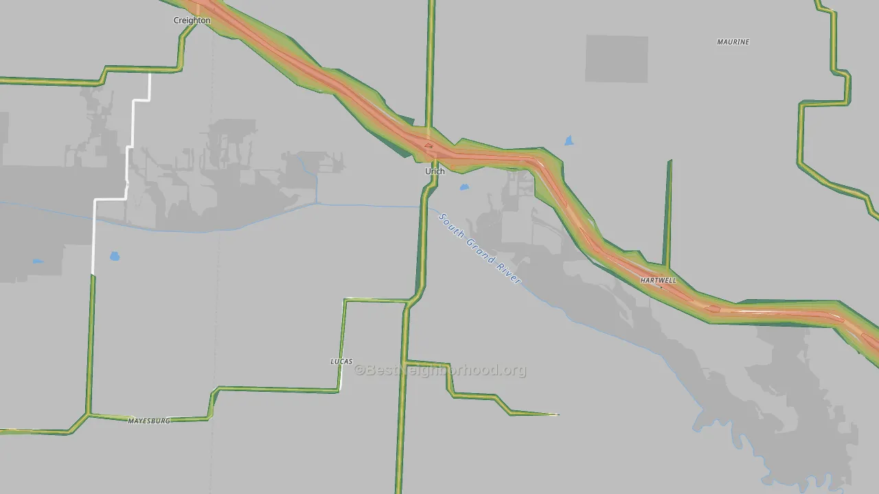 Urich, MO Map of Noise Levels in Urich