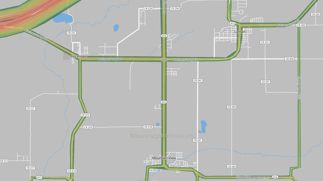 Urie, WY Map of Noise Levels in Urie