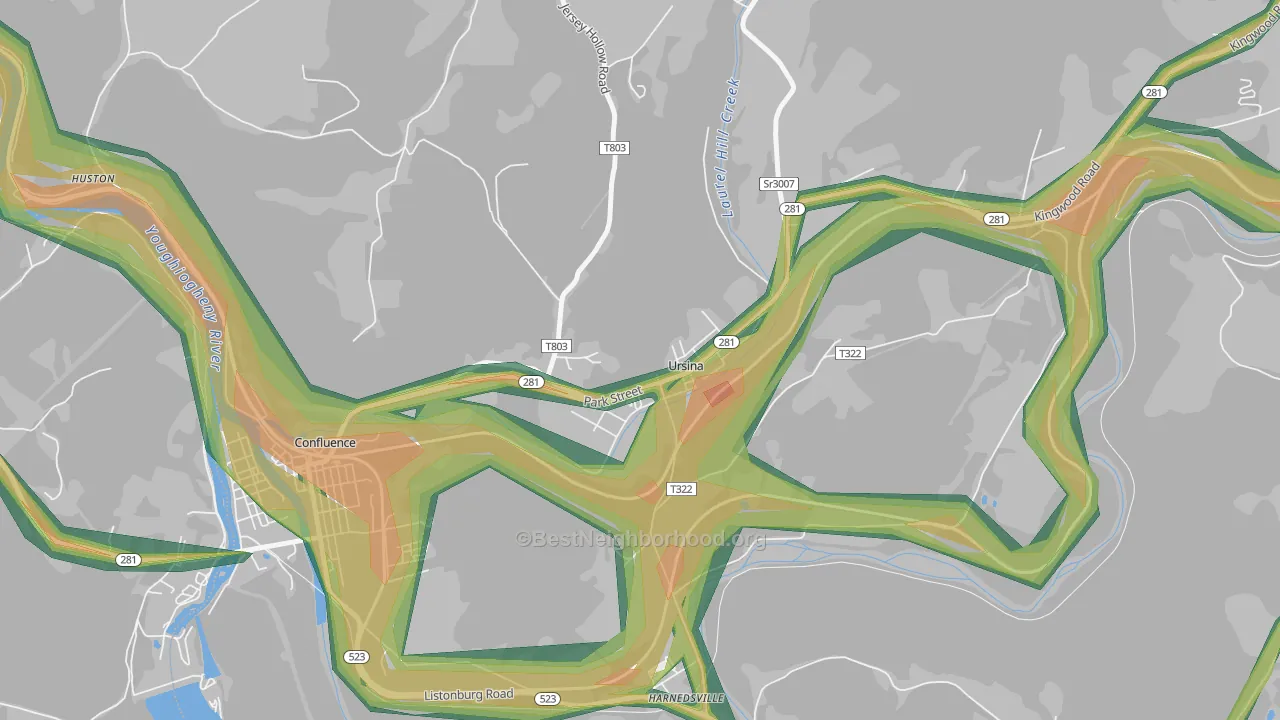 Ursina, PA Map of Noise Levels in Ursina