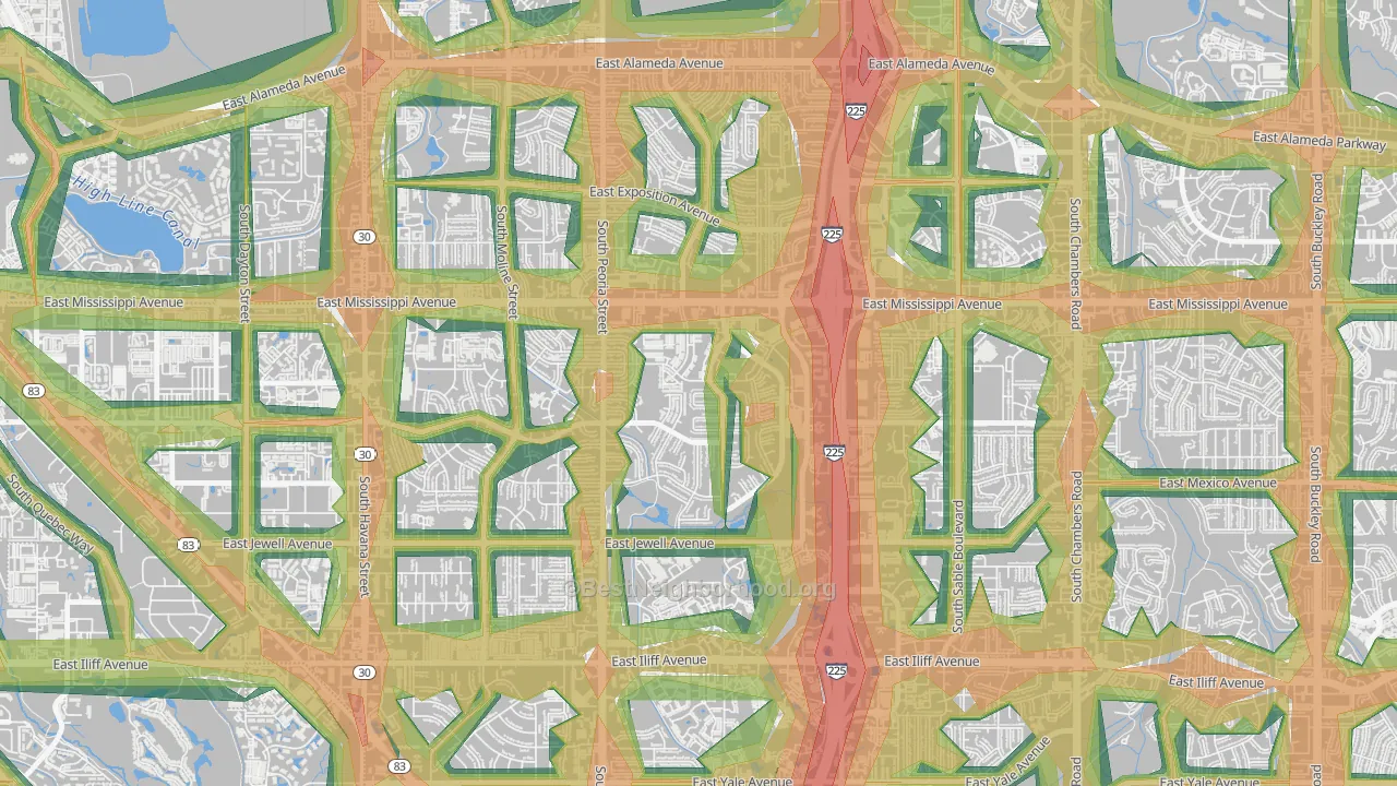 Utah Park, Aurora, CO Map of Noise Levels in Utah Park