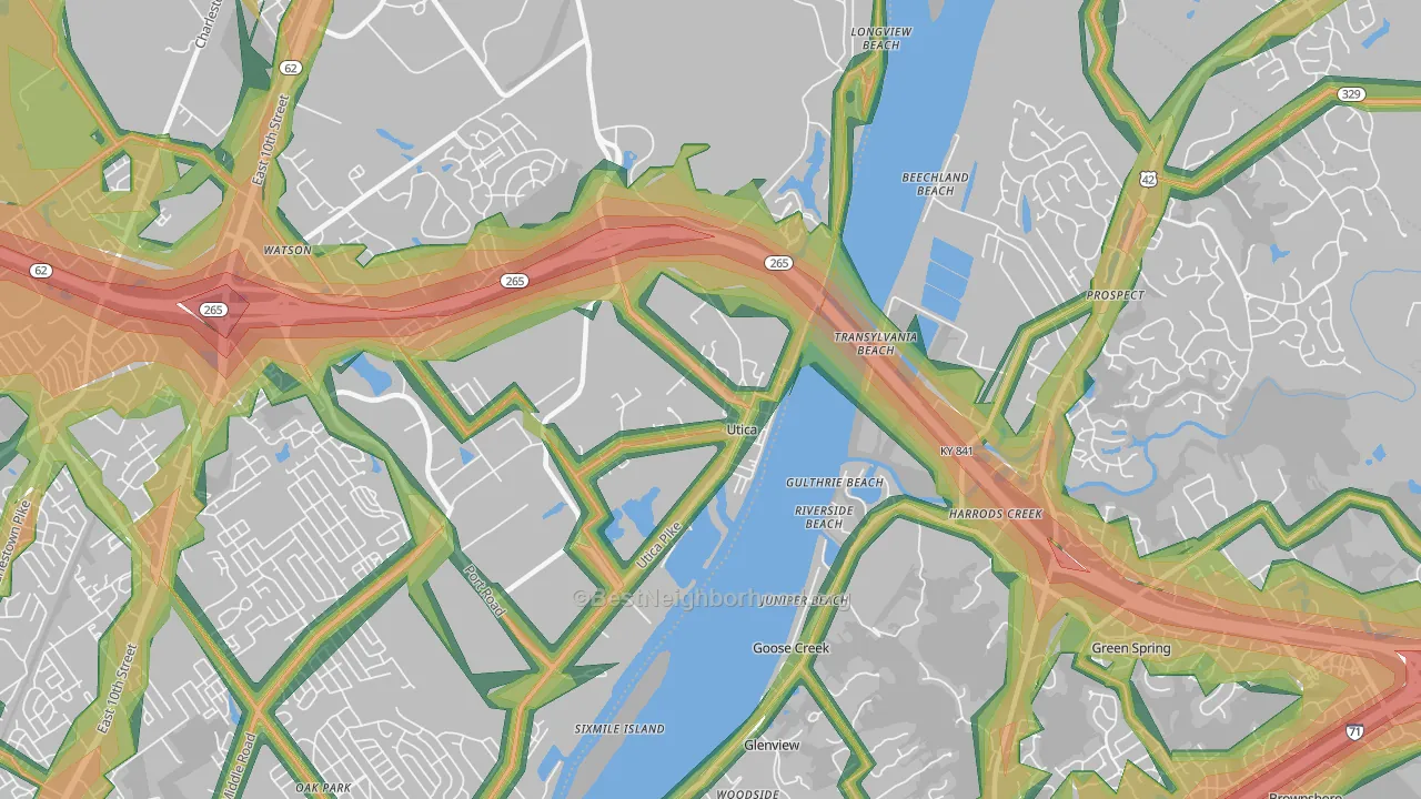 Utica, IN Map of Noise Levels in Utica