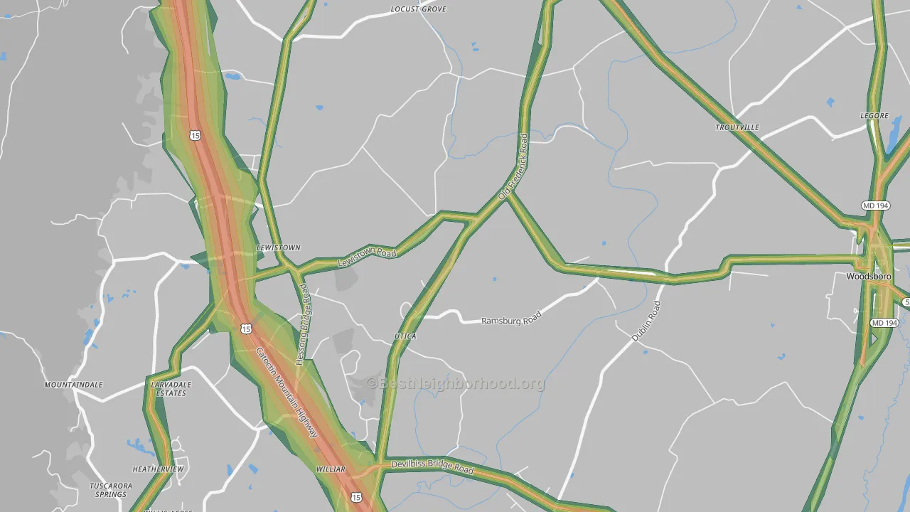 Utica, MD Map of Noise Levels in Utica