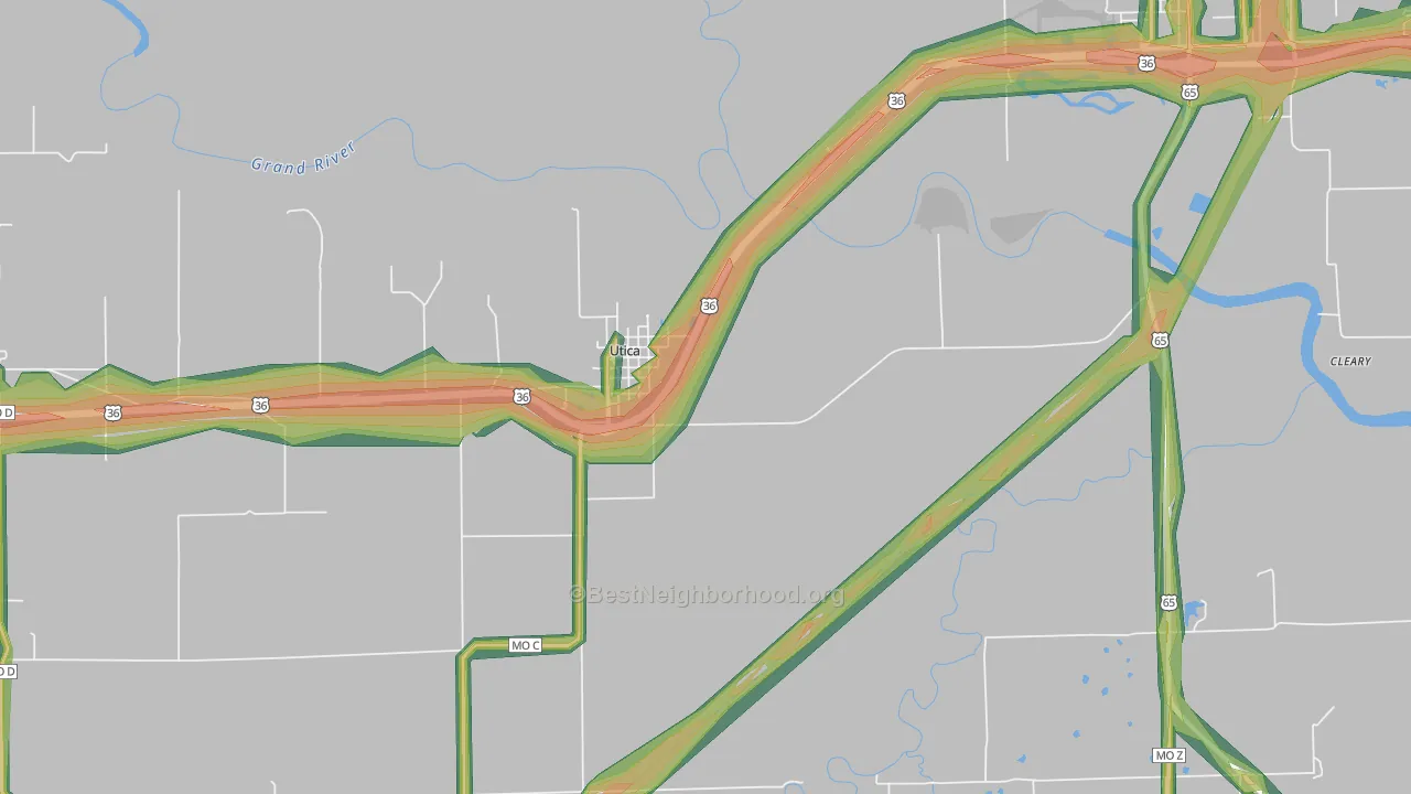 Utica, MO Map of Noise Levels in Utica