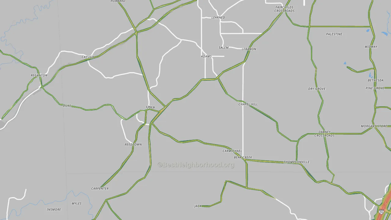 Utica, MS Map of Noise Levels in Utica