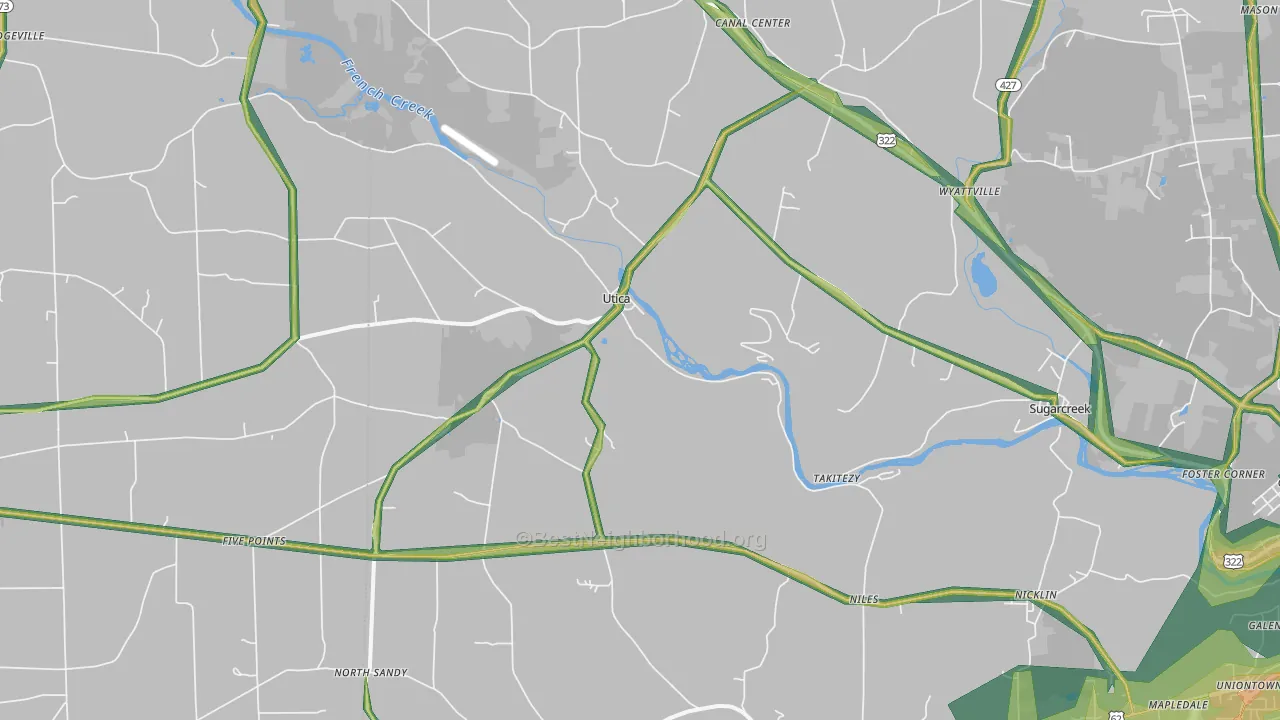 Utica, PA Map of Noise Levels in Utica
