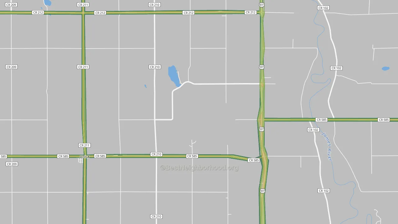 Utica, SD Map of Noise Levels in Utica