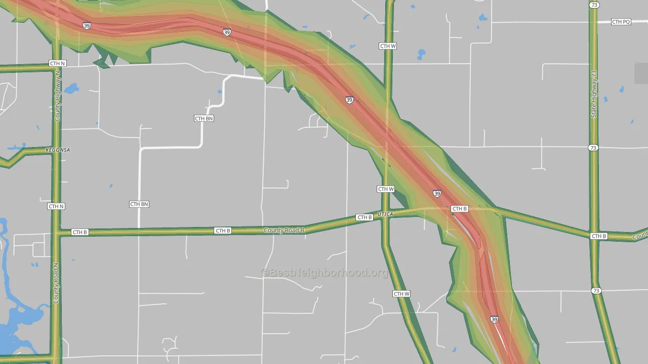 Utica, WI Map of Noise Levels in Utica