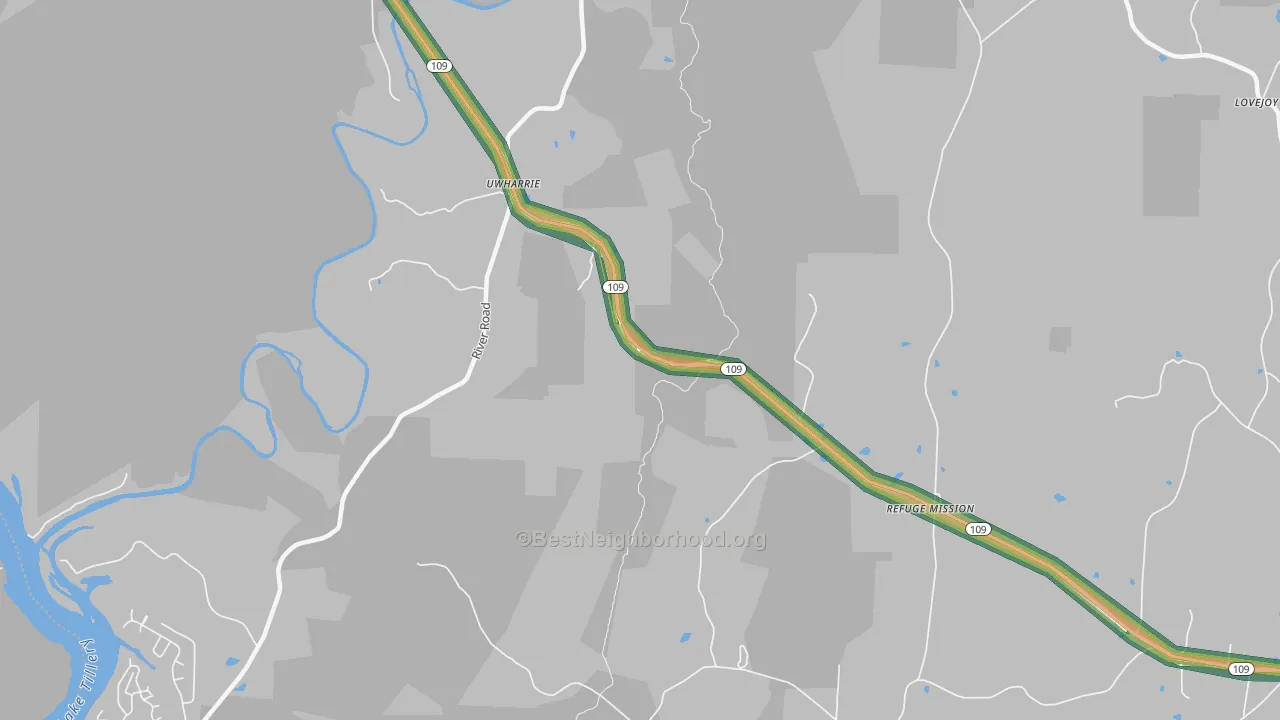 Uwharrie, NC Map of Noise Levels in Uwharrie