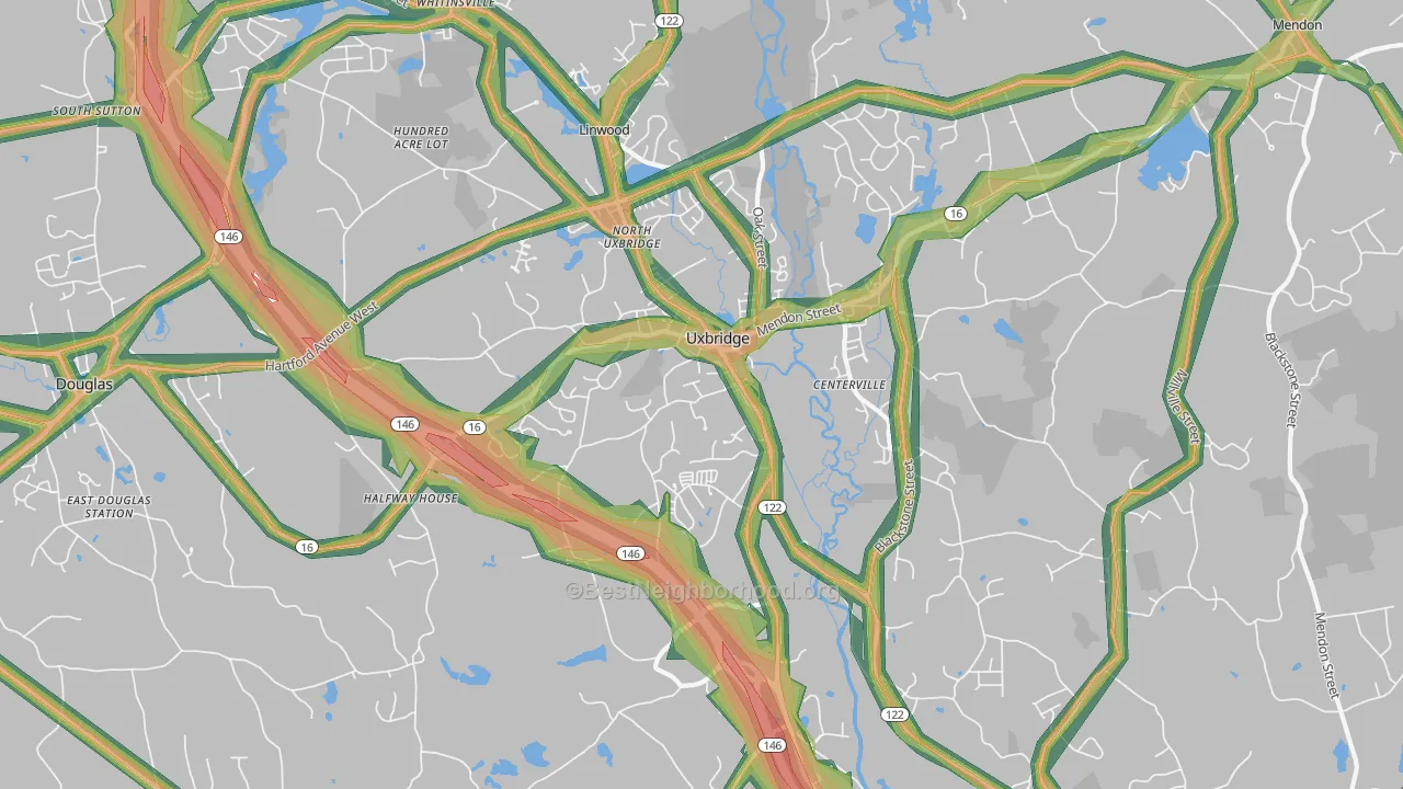 Uxbridge, MA Map of Noise Levels in Uxbridge