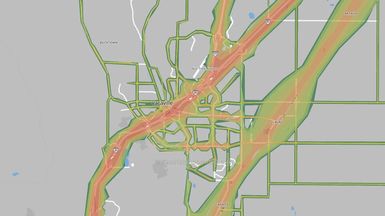 Vacaville, CA Map of Noise Levels in Vacaville