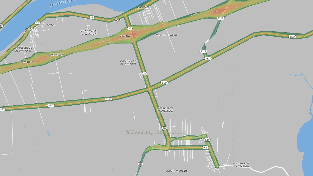 Vacherie, LA Map of Noise Levels in Vacherie