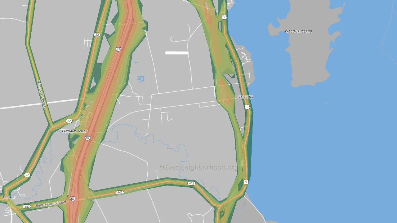Valcour, NY Map of Noise Levels in Valcour